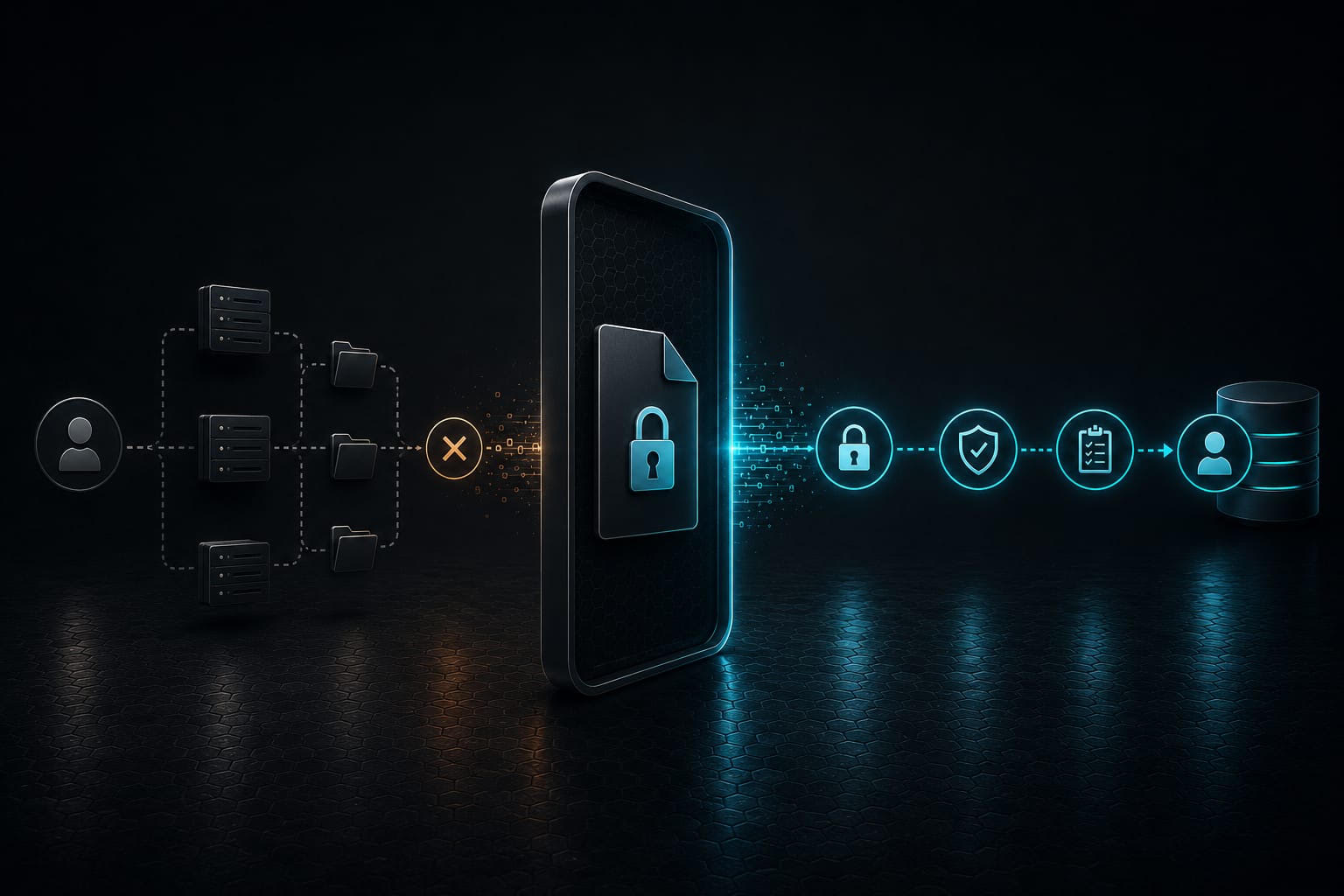 File transfer audit strategy illustration showing secure data movement, access controls, and compliance evidence